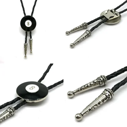 Bolo Tie with Eight Ball Pool Pendant - Image 2